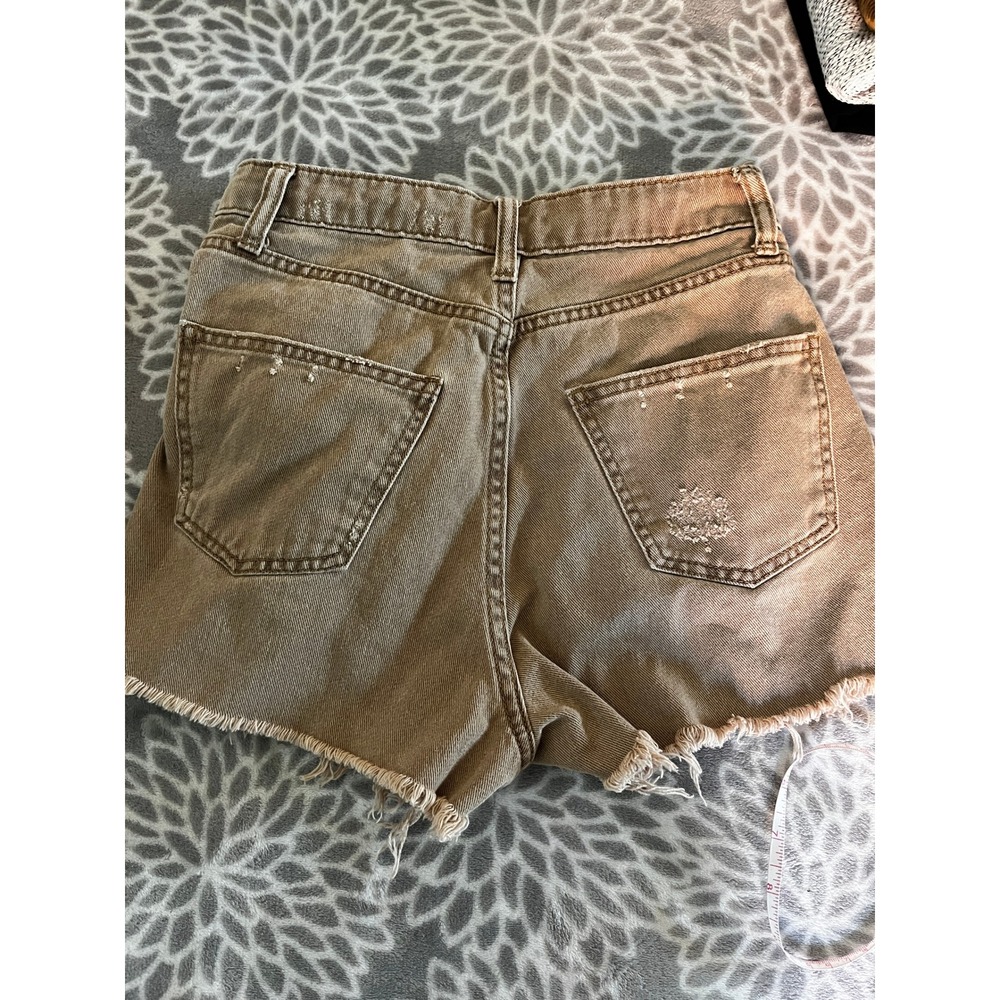 Tan Denim High Rise Shorts size 0 Cutoff Khaki Everyday Casual Boho Indie Earthy - Picture 7 of 7